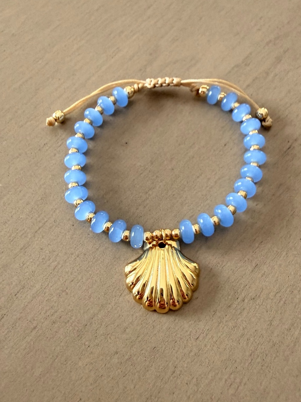 Gold Shell Charm Bracelet with Sky Blue Beads - Women Jewelry